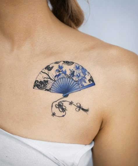 Collarbone Tattoos For Women, Collarbone Tattoos, Blue Ink Tattoos, Yin Yang Tattoo, Charm Tattoo, Instagram Korean, Our Mindful Life, Small Chest Tattoos, Yang Tattoo