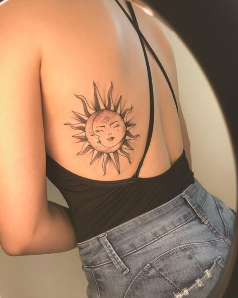 Simple Leg Tattoos, Side Hip Tattoos, Sun Tattoo Designs, Fiery Sunset, Yang Tattoo, Moon Tattoo Designs, Sun Tattoos, Leg Tattoos Women, Dope Tattoos For Women