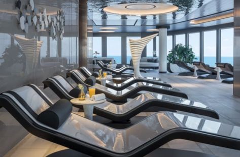 The New Attraction on Cruises: A Thermal Suite inside the Spa - The Jerusalem Post Cruise Ship Suites Luxury, Cruise Ship Spa, Outdoor Balcony Furniture, Cruise Terminal Architecture, Spa Suite, Norwegian Cruise Escape, Norwegian Cruise Line Haven, Yacht Interior Design, Large Balcony