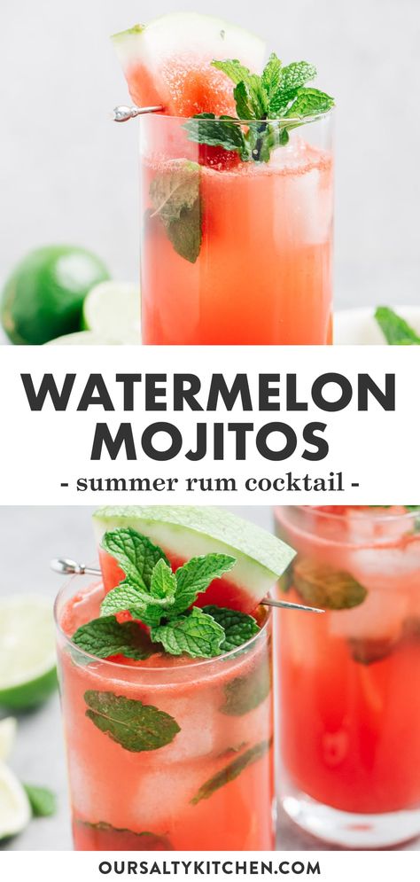 Watermelon Mojito Recipe, Summer Rum Cocktails, Yummy Summer Cocktails, Mojito Recept, Pitcher Cocktails, Watermelon Cocktail, Watermelon Mojito, Coctails Recipes, Refreshing Summer Cocktails