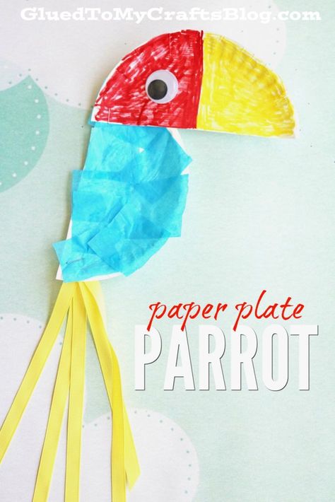 Colorful, customizable and pretty much the ONLY rainforest themed craft you should do with your child TODAY!!! This Paper Plate Parrot kid… Paper Plate Parrot, Rainforest Crafts, Parrot Craft, Jungle Crafts, Zoo Crafts, Pirate Crafts, Paper Plate Crafts For Kids, Kid Craft, Bird Crafts