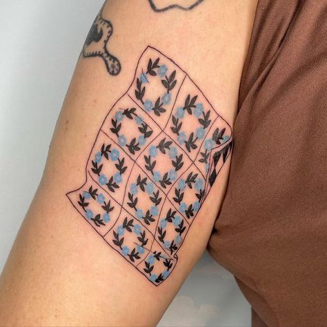 Patchwork Quilt Tattoo Ideas, Quilt Patch Tattoo, Quilting Tattoo Ideas, Quilt Block Tattoo, Quilt Square Tattoo, Quilting Tattoos, Quilt Tattoo Ideas, Quilt Tattoos, Quilting Tattoo