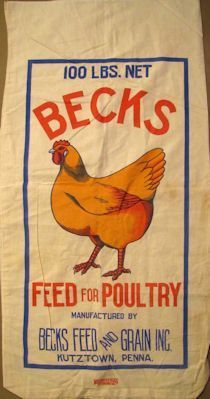 Becks Feed  Beck's Feed and Grain Inc Kutztown, Pennsylvania 20x38 Feed Sack Bags, Antique Logo, Flour Sacks, Vintage Grain Sack, Feed Store, Vintage Advertising Art, Coffee Sacks, Chicken Signs, Woodworking Store