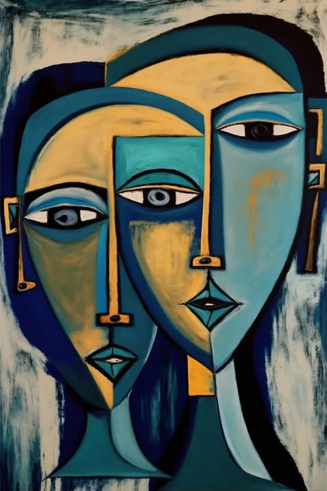 Abstract Faces Art, Cubism Art Paintings Easy, Abstract Face Art Acrylics, Abstract Faces Painting, Easy Abstract Drawings, Abstract Portrait Painting Faces, Face Abstract Painting, Abstract Art Faces, Two Lovers Art