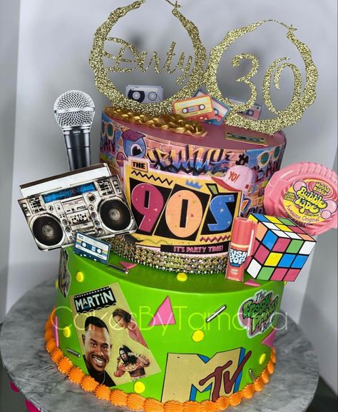 90s Hip Hop Party Ideas, 90s Theme 40th Birthday Party, 90s Birthday Party Theme For Adults Cake, 90s Themed 21st Birthday Party, Born In The 80s Grew Up In The 90s Party, Back To The 90s Birthday Cake, 90s Birthday Cake, 90s Themed 30th Birthday Party Cake, 90s Cake