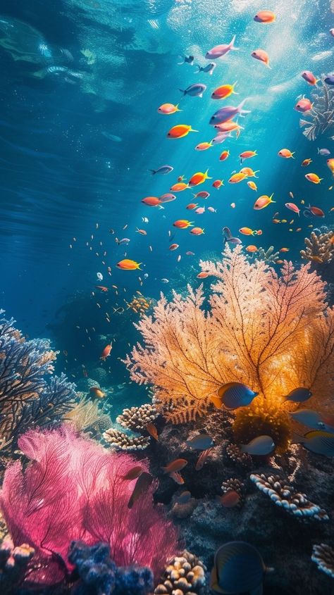 Underwater Tropical Serenity: A mesmerizing underwater world bustling with colorful marine life and vibrant coral formations. #ocean #coral #fish #underwater #marine #aiart #aiphoto #stockcake ⬇️ Download and 📝 Prompt 👉 https://ayr.app/l/EMZE Underwater Marine Life, Ocean Life Photography, Underwater Drawing, Underwater Flowers, Ocean Art Painting, Underwater Wallpaper, Fish Underwater, Tropical Water, Coral Fish