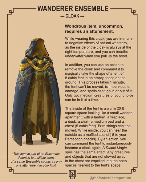 The Fantastic Emporium on Instagram: “Nomadic elves made this ensemble for their nobles. It is now the perfect attire for any adventurer and explorer. #dnd #magicitems #dnd5e…” Magic Armor, Dnd Character Sheet, Dungeon Master's Guide, D D Items, Dungeons And Dragons Classes, Dnd 5e Homebrew, Dnd Dragons, Dungeons And Dragons Game, Dnd Monsters