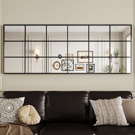 Suidia Full Length Mirror, Rectangular Floor Mirror, 23" x 65" Wall Mirror Window Decorative Mirrors, Wall Decor Mirror Black Wall-Mounted Mirrors for Bedroom, Living Room, Entryway, No Stand Living Room Wall With Mirror Ideas, Pane Window Mirror, Horizontal Window Mirror, Wall Mirror Ideas Living Room Decor, Window Mirror Wall Decor Living Room, Living Room Wall Mirror Decor Ideas, Living Room Mirror Above Couch, Mirrors In Living Room Ideas, Wall Mirror Ideas Living Room