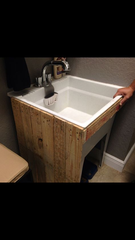 Garage Sink Ideas Man Cave, Laundry Room Built In Utility Sink, Slop Sink Laundry Room Makeover, Hide Utility Sink, Farmhouse Cottage Plans, Laundry Room Utility Sink, Garage Sink, Basement Diy, Sink Remodel