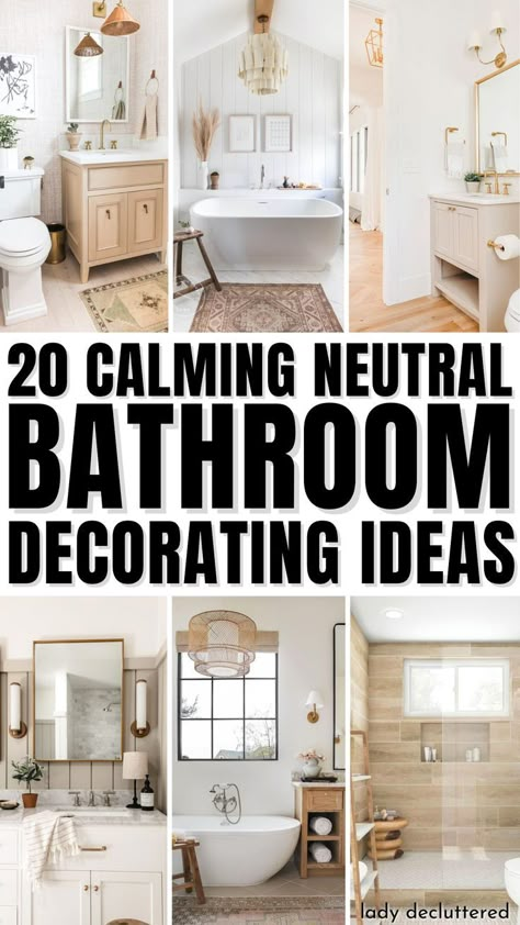 20 Calming Neutral Bathroom Decorating Ideas Boho Homes, Coastal Bathroom Decor, Neutral Bathroom Decor, Lady Decluttered, Guest Bathroom Remodel, Desert Boho, Neutral Bathroom, Coastal Bathroom, Bathroom Decorating Ideas