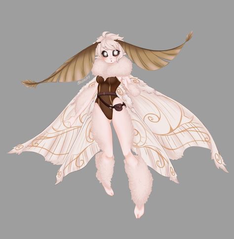 Moth Race Dnd, Luna Moth Humanoid, Bug Fairy Character Design, Anthro Moth Oc, Moth Gijinka, Moth As Human, White Fluffy Moth, Moths As Humans, Moth Oc Design