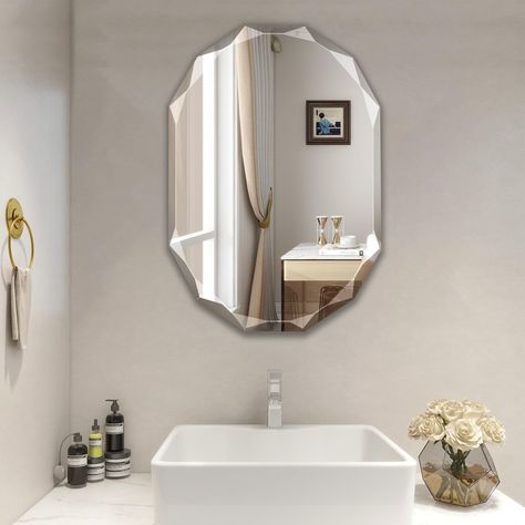 PRICES MAY VARY. [Unique Decorative Mirror] Modern diamond edge wall frameless mirror makes your room more elegant and classy, ideal for decorating your bathroom entryway [5mm Shatterproof Glass] Our beveled bathroom mirror are made of 5mm high quality shatterproof glass that won't fall apart even if it's broken, so they are safer for you and your family [HD Glass, Super Clear] Camvemex silver mirrors featuring high-definition images and undistorted reflections provide you with an excellent visu Silver Bathroom Mirror, Beveled Bathroom Mirror, Sparkle Bathroom, Silver Bathroom, Over Sink, Frameless Mirror, Bathroom Mirrors, Decorative Mirror, Small Mirrors