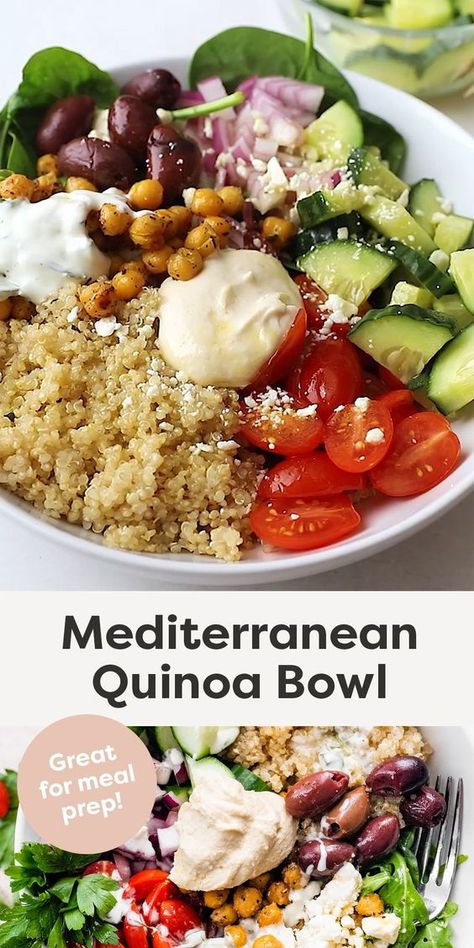 Mediterranean Quinoa Bowl, Mediterranean Recipes Healthy, Mediterranean Quinoa, Mediterranean Diet Recipes Dinners, Healthy Bowls Recipes, Mediterranean Diet Meal Plan, Easy Mediterranean Diet Recipes, Quinoa Bowl, Healthy Bowls