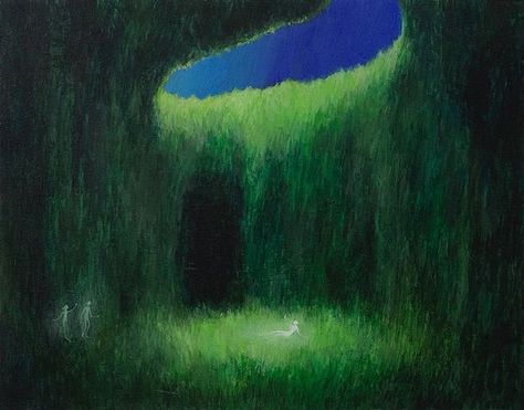 Dark Green Painting, Blue Green Aesthetic, Dreamy Paintings, Crisp Morning, Green Room, Green Theme, Fantasy Setting, Installation Design, Arte Fantasy