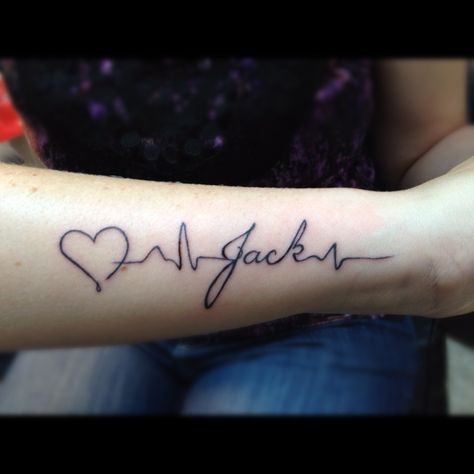 My new tattoo... For my son, Jack, who has Congenital Heart Disease. <3 Jack Name, Awareness Tattoo, Heartbeat Tattoo, Omerta Tattoo, Congenital Heart, Tattoo For Son, Memorial Tattoo, Baby Tattoos, Tattoos For Daughters