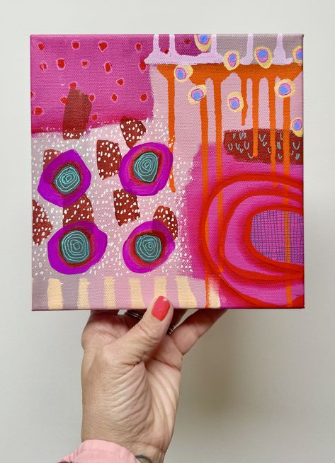 Add a splash of color to your life with my new original abstract painting that will brighten up any room! 💖 This work is created on 8" x 8" gallery wrapped canvas and features fantastic and fun painted sides! Signed and sealed with UV protective varnish to protect the colors for years to come. 125. USD Shipping included for your convenience!  💌 Email us to purchase! . . . . . . .  . . . . . . #canvasart #janetskates #womenartists #abstractart #abstraction #flaming_abstracts #artinfo #artoftheday #abstractobsession #intuitiveart #intuitivepainting #arttherapy #artistslife #workingartist #instaartistic #abstracted #art #pinkobsessed #artistslife #elledecor #magcontemporary #artwatchers #todaysartreport Abstract Valentine Art, Canvas Art Painting Acrylic Inspiration, Paintings Ideas Abstract, Abstract Painting Inspiration, Canvas Painting Ideas Abstract, Painting Ideas On Canvas Abstract, Abstract Nature Painting, Fun Abstract Art, Abstract Canvas Art Acrylics