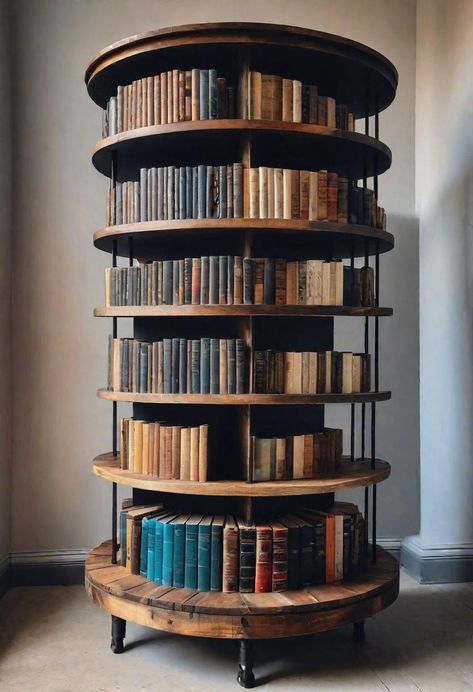 34 Upcycled Furniture Masterpieces: Chic & Sustainable Makeovers Furniture Made Of Books, Repurposed Industrial Furniture, Library Storage Ideas, Diy Cafe Decor Interior Design, Unique Diy Furniture Ideas, Vintage Inspired Furniture, Repurposed Bookshelf Ideas, Home Library Decor Ideas, Home Library Design Ideas Bookcases