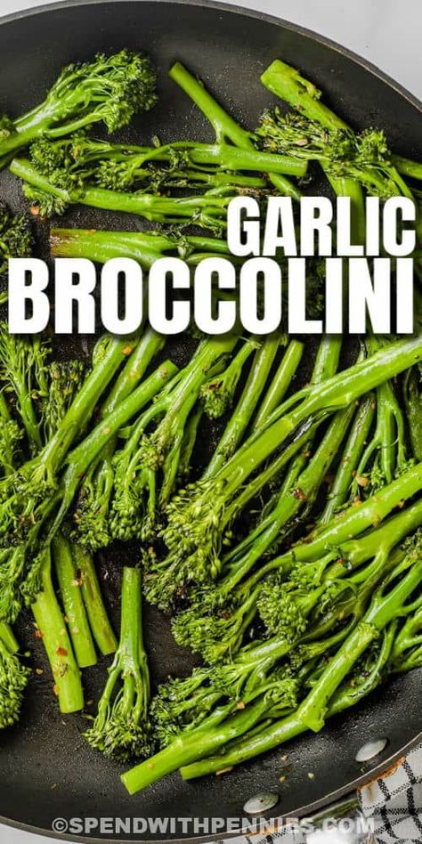 When the oven is occupied cooking other menu items, make this Garlic Butter Broccolini recipe easily on the stovetop. And the best part is that it's ready in just 10 minutes! #spendwithpennies #garlicbutterbroccolini #sidedish #broccolini #easyrecipe #withbutter #sauteed #easy #10minute #recipe How To Cook Broccolini, Broccolini Recipe, Oven Roasted Carrots, Lemon Roasted Chicken, Awesome Recipes, Leafy Vegetables, Roasted Broccoli, Chili Flakes, Healthy Vegetables