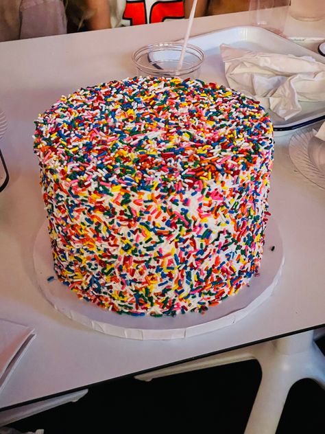 All Sprinkle Cake, Sprinkle Decorated Cake, Cute Cake Ideas Aesthetic, Food Core, 21st Bday Cake, Sprinkles Birthday Cake, Sprinkles Cake, Candy Drinks, Birthday Inspo