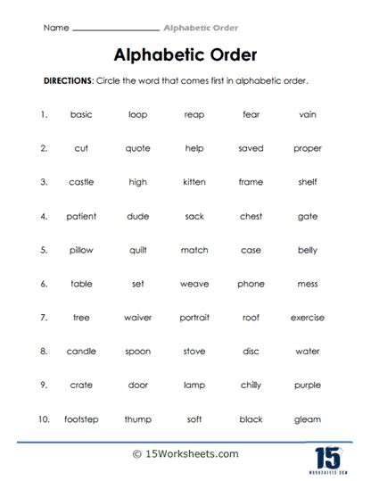 Alphabetizing Words Worksheet, Alphabetical Order Worksheets, Improve Vocabulary, Holiday Science, Kindergarten Social Studies, Alphabetical Order, Family Cartoon, Foundational Skills, Preschool Letters