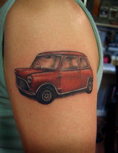 Little red car. Cute. Mini Cooper Tattoo, Cooper Tattoo, Car Cute, Mini Morris, Cooper Car, Car Tattoos, Morris Minor, Smart Car, Red Car