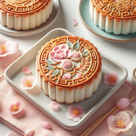 https://card9.com/ai/ambient-pastel-chinese-mooncakes Matcha Mooncake, Mooncake Aesthetic, Moon Food, Chinese Moon Cake, Chinese Cake, Happy Mid Autumn Festival, Korean Cake, Cake Packaging, Autumn Festival