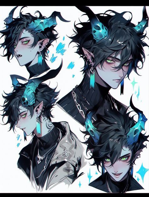 Demon Oc Art Male, Anime Monster Boy, Demon Male Character Design, Male Character Designs, Male Monster Oc, Demon Character Design Male, Male Demon Oc, Horns Drawing References, Demon Art Male