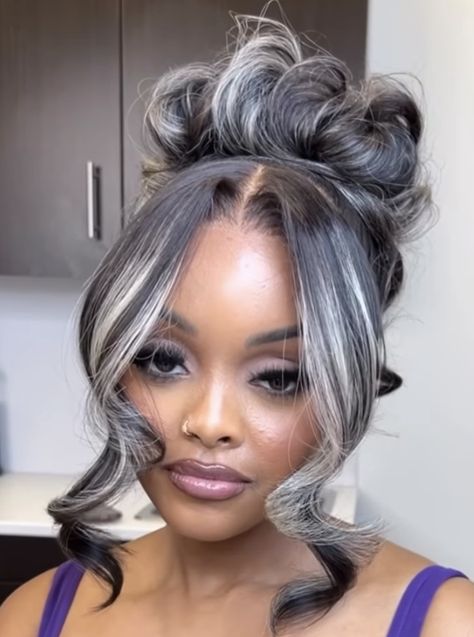 Chunky Balayage, Silver Ponytail, Sew In Weave Hairstyles, Cutest Hairstyles, Hot Hairstyles, Chocolate Girl, Grey Hair Looks, 39th Birthday, High Ponytail Hairstyles