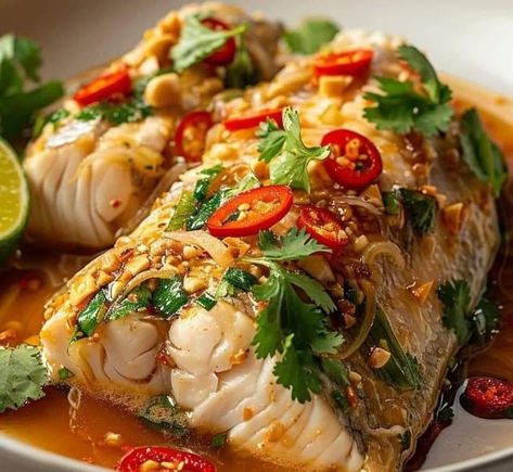 Gordon Ramsay 🍖 | Thai Lime-Garlic Steamed Fish | Facebook Steamed Fish Recipes, Cooking Lover, Steamed Fish, Ginger Sauce, White Fish, Easy Cooking Recipes, Fish Fillet, Garlic Sauce, Asian Cooking