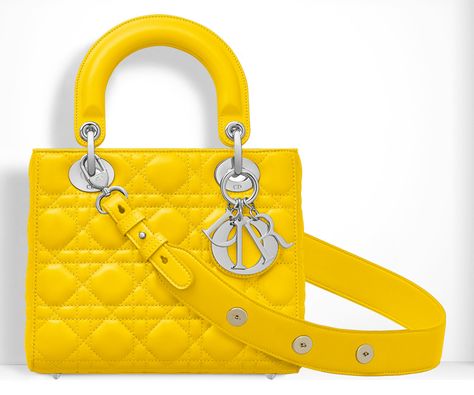 dior-lady-dior-bag-yellow Yellow Luxury Bag, Luxury Yellow Spring Bag, Luxury Yellow Bag With Single Compartment, Luxury Yellow Shoulder Bag, Yellow Dior Bag, All Nike Shoes, Colorful Bags, Classic Bags, Shopper Tote