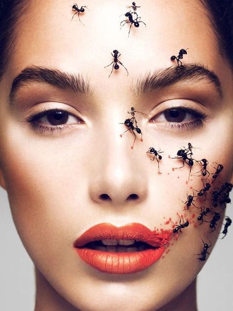 Bugs Schon Magazine, Trends Magazine, Halloween 2018, Dermal Fillers, Red Lipstick, Beauty Editorial, Eye Make, Beauty Photography, Ants