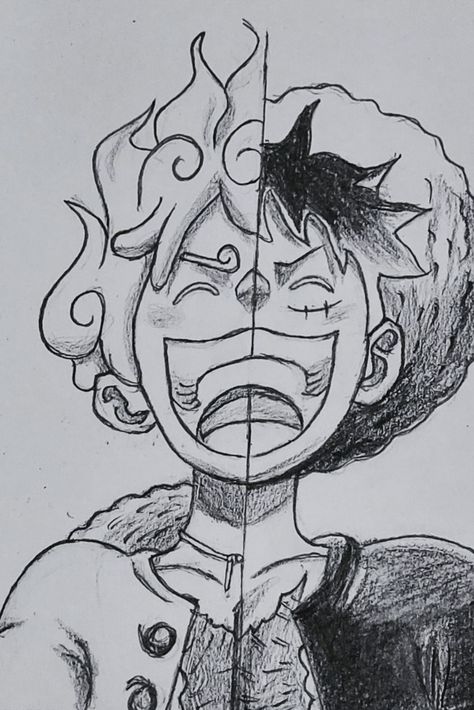 How-to-Draw-Luffy-VS-Luffy-Gear5 Luffy Gear 5 Drawing Pencil, How To Draw Luffy Gear 5, Anime Sketch Easy Pencil Tutorial, Luffy Gear 5 Drawing Sketch, Luffy Half Face, Luffy Sketch Easy, Luffy Pencil Sketch, How To Draw Luffy, Luffy Gear 5 Sketch