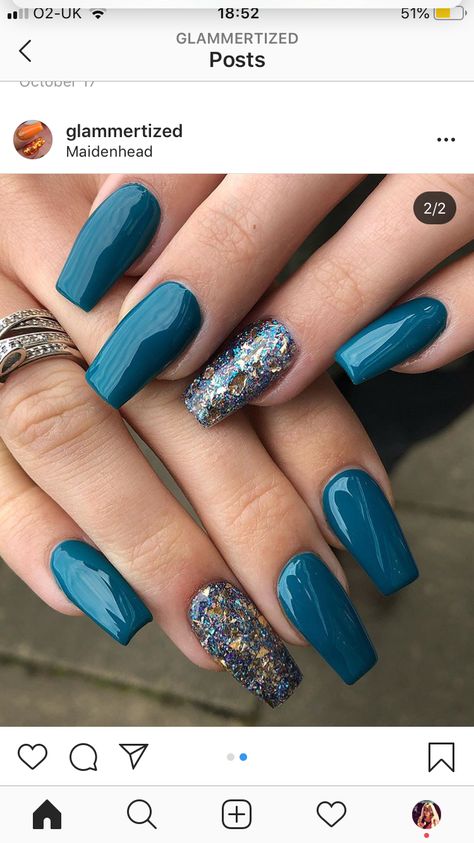 Dark Teal Nails Designs Fall, Dark Teal Nail Ideas, Dark Teal Nails Designs, Teal Fall Nails, Teal Nail Designs, Teal Nails, Fall Nail Designs, Winter Nails, Makeup Nails