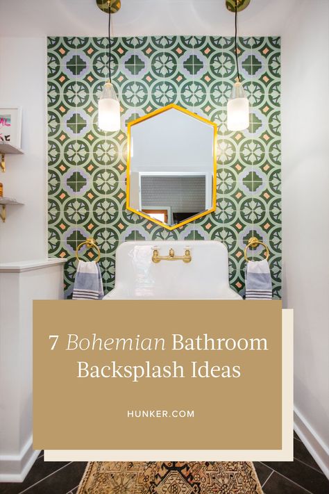 Fun Bathroom Tile, Bathroom Mosaic Tile Ideas, Mosaic Backsplash Bathroom, Bathroom Backsplash Ideas, Bohemian Bathroom Ideas, Bathroom Mosaic Tiles, Bathroom Tiles Combination, Bohemian Tiles, Funky Bathroom