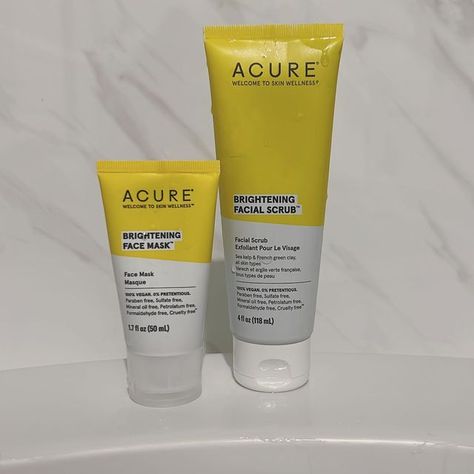 Katie on Instagram: "If you are looking for a #facialonabudget might I *highly* suggest the Acure Brightening Face Mask and Facial Scrub combo. 🔥🧖🏻‍♀️ I love a mask you can leave on a while and can layer. The scrub is very, very fine and really buffs away dead skin after the mask leaving you feeling instantly brighter. ☀️✨ @acurebeauty #athomefacial #brighteningskincare #acurebeauty #honestreviews #skincareafterdark #skincareisselfcare #trendingskincare #affordableskincare #trending #instagl Acure Skincare, Trending Skincare, Brightening Skincare, Brightening Face Mask, French Green Clay, Facial Scrub, Affordable Skin Care, Green Clay, Facial Scrubs