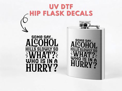 🍻 Elevate your hip flask game with these bold and quirky UV DTF decals! 🖤 Perfect for stainless steel, leather, or any hard surface, these decals add a fun touch to your favorite drink accessory. 😎 Available in different sizes to fit your flask perfectly. Easy to apply and designed to last, so you can sip in style! 🎉 Grab yours now and customize your flask by ordering via the link in our bio. 🔗 #HipFlaskDecals #UVPrinting #CustomFlask #GiftIdeas #FunnyDecals #FlaskDesign #PersonalizedGifts... Wine Glass Decals, Custom Flask, Funny Decals, Glass Decals, Groomsman Gift, Hip Flask, Uv Dtf, No Heat, Hard Surface