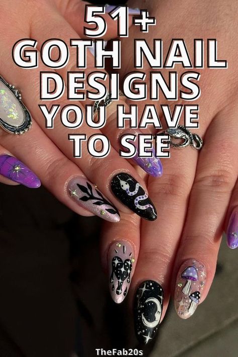 Nail Art Gothic Simple, Modern Goth Nails, Fall Nails Witchy, Gothic Manicure Ideas, Acrylic Nails Coffin Short Gothic, Punk Goth Nails, Matte Witchy Nails, Nail Art Designs Goth, Goth Witch Nails