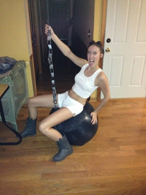 Miley Cyrus wrecking ball Halloween costume Miley Cyrus Party Theme, Miley Cyrus Wrecking Ball Costume, Music Icon Costume Ideas, Miley Cyrus Iconic Outfits, Iconic Celebrity Costumes, Iconic Singers Costumes, Wrecking Ball Costume, Dress Up As A Celebrity Costume Ideas, Music Video Costumes