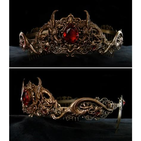 Crown Fantasy King, Ruby Circlet Crown, Fantasy Dragon Crown, Visenya Targaryen Crown, Red And Gold Fantasy Outfit, Gold And Red Accessories, House Of The Dragon Crown, Medieval Crown Queens, Dragon Crown King