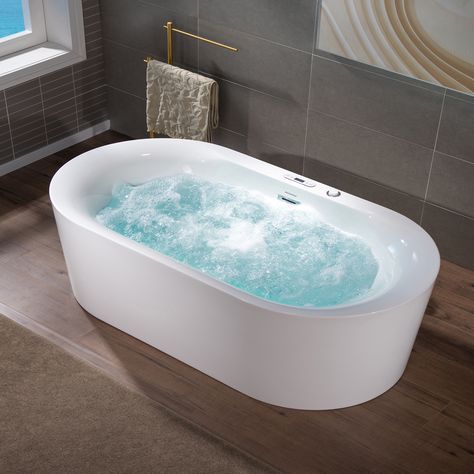 ᐅ【WOODBRIDGE 72" x 35-3/8" Whirlpool and Air Bath Heated Soaking Combination Tub with Adjustable Speed Air Blower and Display Control Panel, BJ600-WOODBRIDGE】 Vanity Faucets Bathroom, Cottage Build, Niche Wall, Freestanding Bathtubs, Air Tub, Spa Bathroom, Pedestal Sinks, Vanity Faucet, Outdoor Sauna