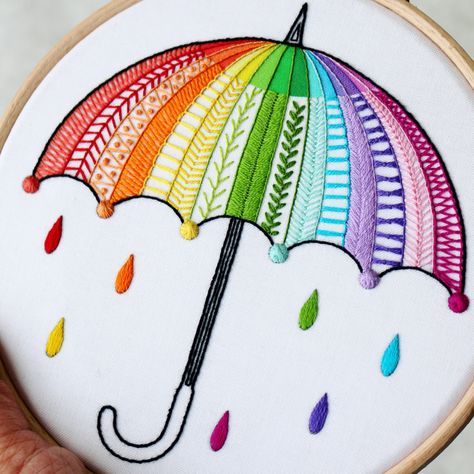 “Beauty lies within yourself. You are just as beautiful as you feel on the inside, let that shine through bright!”✨🌈☔️ #beyourself #shinebright #beautiful #umbrella #rainbowumbrella #diykit #umbrellaembroidery #embroidery #handembroidery #beautyisinside #rainbowcolors #rainbow #embroiderysampler #embroiderystitches #17stitches #stitchingismytherapy #needlework #etsy #etsyuk #theembroiderycart #handmade #modernembroidery #bordado #broderie #stickerei #embroiderydesign #needleart #embroiderylove Embroidery Motives Design, Umbrella Embroidery, Beautiful Umbrella, Rainbow Umbrella, Modern Embroidery Kit, Rainbow Embroidery, Hand Embroidery Patterns Free, Simple Hand Embroidery Patterns, Diy Embroidery Kit