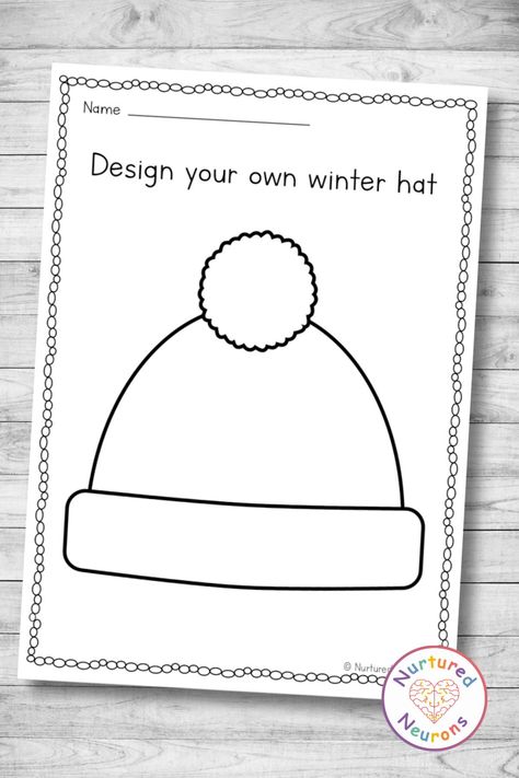 Hats Preschool Activities, The Hat Book Activities Preschool, Clothes For Preschool Activities, Winter Hat Coloring Page, The Hat Activities, Winter Hat Template Free Printable, Winter Hat Printable, Winter Clothes Preschool Activities, Winter Hat Template