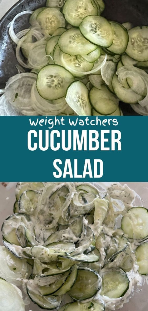 Looking for a refreshing and healthy side dish? Try this Weight Watchers Cucumber Salad! 🌿🥒 Crisp cucumbers, zesty red onions, and a hint of dill come together in a light dressing that’s perfect for keeping your meals balanced and delicious. Ww Cucumber Salad, Weight Watchers Salad Dressing Recipes, Weight Watcher Meal Plans, Weight Watchers Side Dishes, Weight Watchers Pumpkin Muffins, Weight Watcher Snacks, Weight Watcher Breakfast, Healthy Dinner Sides, Weight Watchers Salad