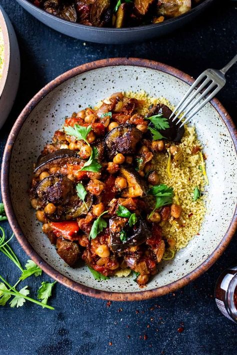 Eggplant Tagine, Chickpea Tagine Recipe, Recipe With Eggplant, Vegan Tagine, Eggplant Chickpea, Chickpea Tagine, Best Eggplant Recipe, Tajin Recipes, Making Couscous