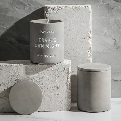 Concrete Candle Label Ideas, Concrete Candle Vessels Diy, Concrete Jars For Candles, Neutral Candles, Candle Jars Wholesale, Candle Photoshoot, Concrete Jar Candle, Jesmonite Candle Jar, Cement Candle Holders