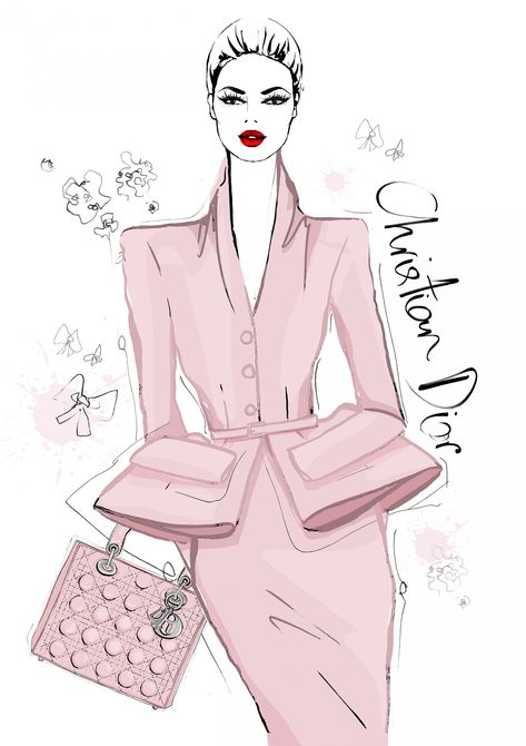 Megan Hess for Christian Dior. Pink Fashion Sketches, Megan Hess Illustration Fashion Art, Dior Drawing, Dior Illustration, Meghan Hess, Megan Hess Illustration, Kerrie Hess, Megan Hess, Fashion Design Sketch