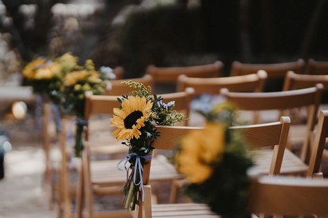 Sunflower Wedding Aisle Decorations, Sunflower Aisle Decor, Sunflower Field Wedding Ceremony, Sunflower Arrangements Wedding, Sunflower Wedding Aisle, End Of Aisle Wedding Decor, Sunflower Wedding Ceremony, Wedding At Winery, Marquee Wedding Decoration