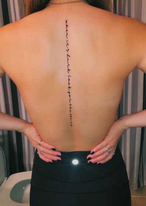 Spinal Tattoo Women, Back Tattoo Women Upper, Spine Tattoo Quotes, Back Tattoo Women Spine, Back Tattoos Spine, Spinal Tattoo, Good Tattoo Quotes, Quote Tattoos, Tattoo Quotes For Women