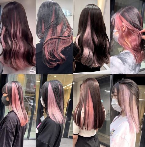 Black Pink Hair Color, Black Pink Hair, Black And Pink Hair, Pink Peekaboo Hair, Hair Color Idea, Skunk Hair, Pink Hair Color, Peekaboo Hair, Hair Streaks