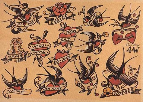 Hearts Wrapped In Words Sailor is listed (or ranked) 12 on the list Sailor Jerry Tattoo Ideas Traditional Heart Tattoos, Sailor Jerry Flash, Sailor Jerry Tattoo Flash, Sailor Tattoos, Sailor Tattoo, Sparrow Tattoo, Tattoo Shading, Sailor Jerry Tattoos, Tattoo Old School